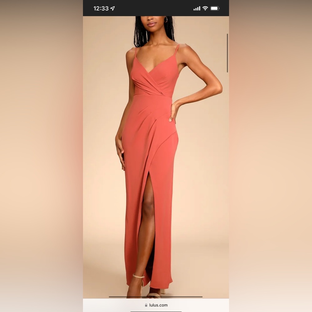 Lulus Stunning Outlook Terracotta Surplice Faux-Wrap Maxi Dress